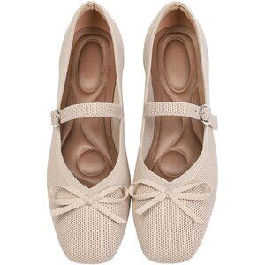 Women Apricot Fabric upper and rubber sole Casual Ballet Flats with Ankle Strap